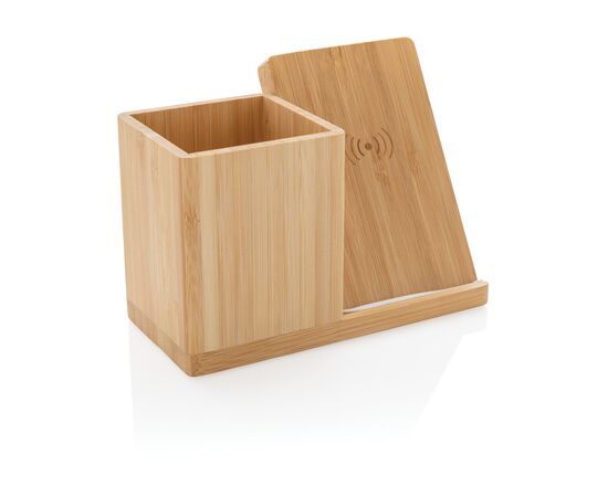 Calgary bamboo 5W wireless charger with pen holder Brown - XD Xclusive P308.289