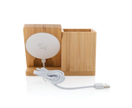Calgary bamboo 5W wireless charger with pen holder Brown - XD Xclusive P308.289