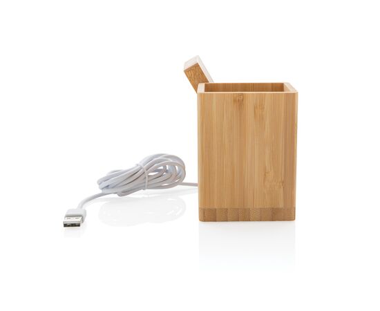 Calgary bamboo 5W wireless charger with pen holder Brown - XD Xclusive P308.289