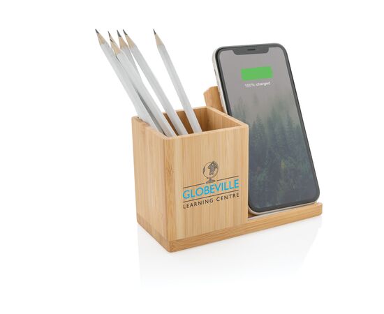 Calgary bamboo 5W wireless charger with pen holder Brown - XD Xclusive P308.289