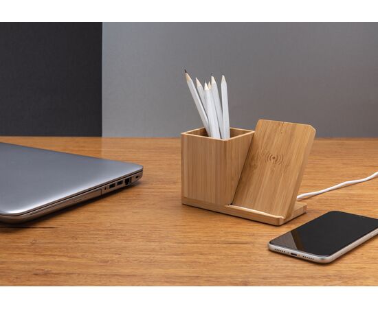 Calgary bamboo 5W wireless charger with pen holder Brown - XD Xclusive P308.289
