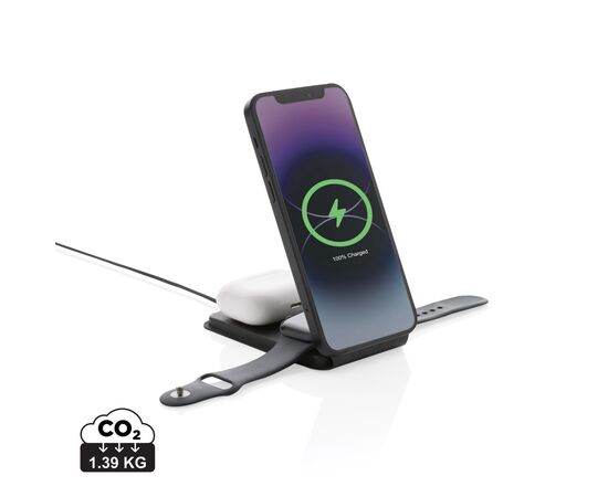 Swiss Peak 15W 3-in-1 magnetischer Wireles Charger aus rPU Schwarz - Swiss Peak P308.541