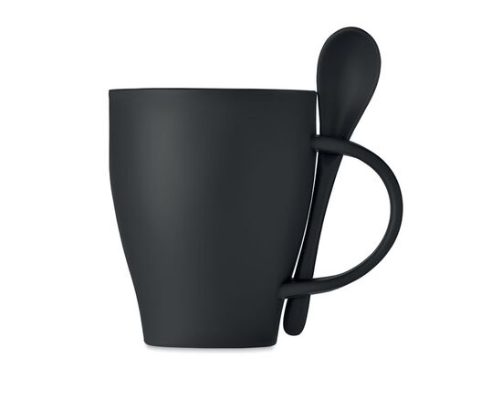 Reusable mug with spoon 300 ml Black -  MO6255-03