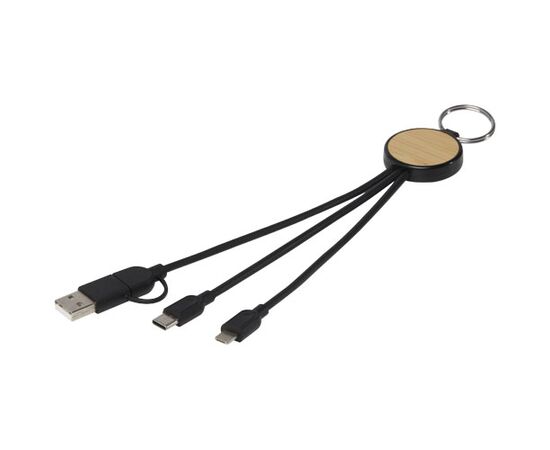 Tecta 6-in-1 oplaadkabel van gerecycled plastic/bamboe met sleutelhanger Zwart - Unbranded 12432590