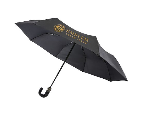 Parapluie Montebello de 21" pliable à ouverture/fermeture automatique, avec poignée courbe Noir - Luxe 10914690
