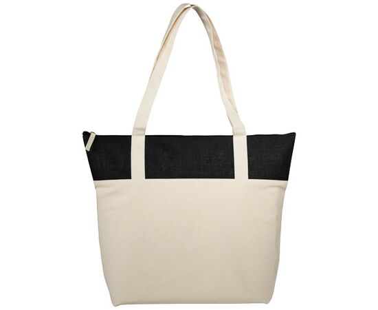 Sac shopping jute et coton 320 gr/m² Jones 28L Natural, Solid black - Bullet 12018300