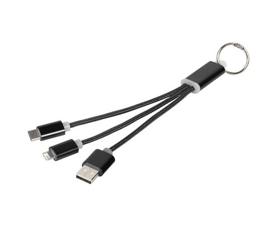 Metal 3-in-1 charging cable with keychain Black - Unbranded 13496100