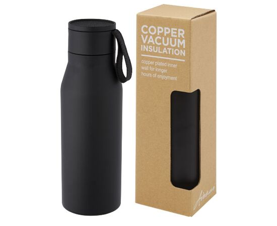 Ljungan koperen vacuüm geïsoleerde roestvrijstalen fles van 500 ml met PU leren band en deksel Zwart - Unbranded 10066890