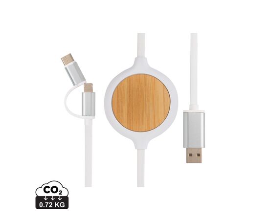 3-in-1 bamboe oplaadkabel met 5W draadloze oplader Wit - XD Collection P302.253