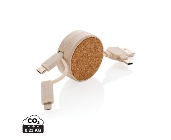 Câble rétractable 6 en 1 en liège et fibre de paille Kaki - XD Collection P302.369