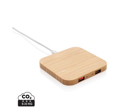 Chargeur à induction 5W en bambou avec double port USB Beige - XD Collection P308.189