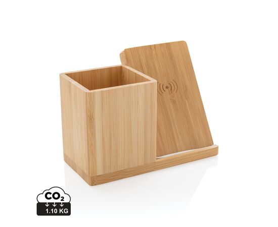 Calgary bamboo 5W wireless charger with pen holder Brown - XD Xclusive P308.289