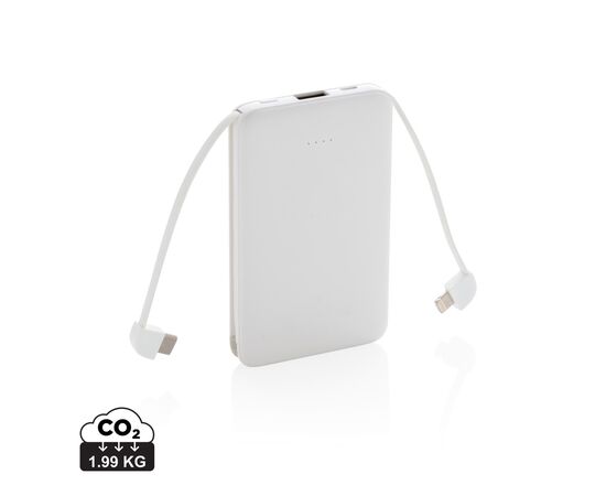 5.000 mAh Powerbank mit integriertem Kabel Weiß - XD Collection P322.083