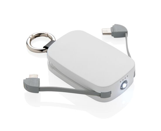 1.200 mAh Keychain Powerbank with integrated cables White - XD Collection P322.173