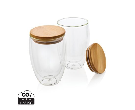 Set de 2 Verres double paroi 350ml avec couvercle en bambou Transparent - XD Collection P432.270