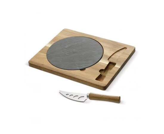 Schiefer-Servierplatte mit Messer Holz -  LT94503-N0093