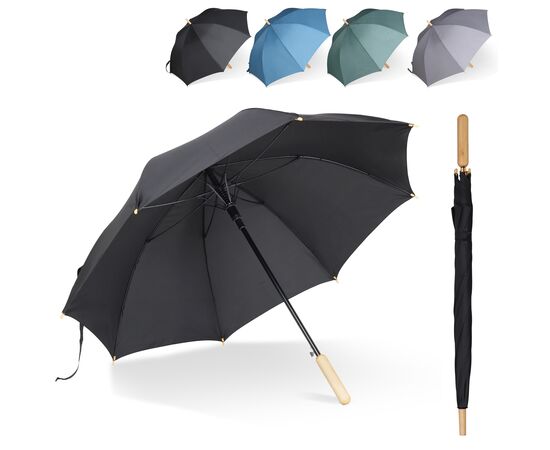 Parapluie bâton 25” en R-PET. Poignée droite, ouverture automatique Noir -  LT97114-N0002