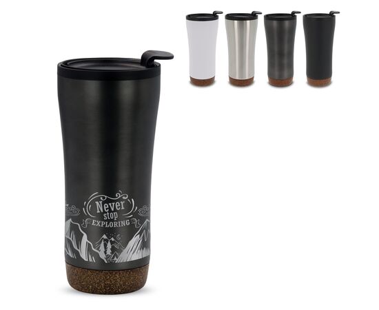 Doppelwandiger Becher mit einem Korkboden 480ml Gun metal - dark -  LT98848-N0035