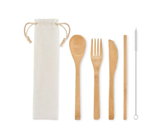 Bamboo cutlery with straw Beige -  MO6121-13