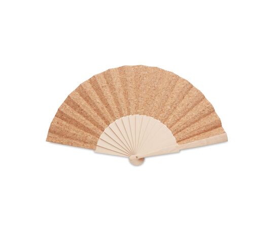 Wood hand fan with cork fabric Beige -  MO6232-13