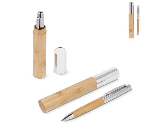 Metalen balpen bamboe in koker Natuur -  LT82172-N0094
