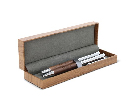 Ensemble stylo à bille et roller en métal bois de noyer dans une boîte cadeau Bois -  LT82155-N0093