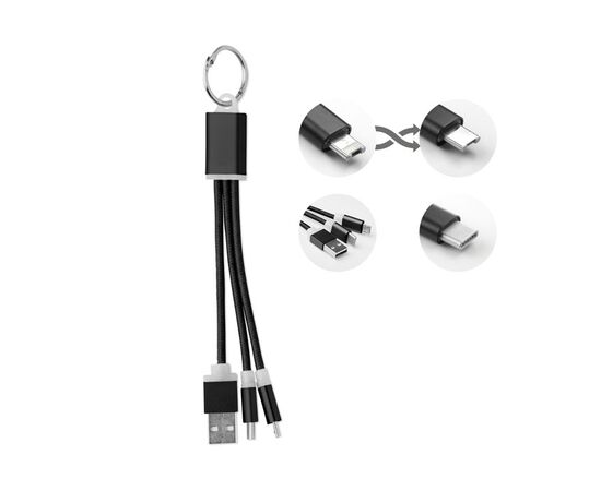 Sleutelhanger met oplaadkabel Zwart -  MO9292-03