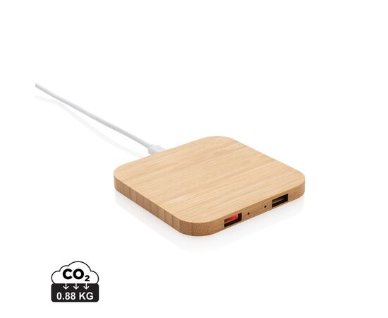 Bamboe 5W draadloze oplader met USB Bruin - XD Collection P308.149