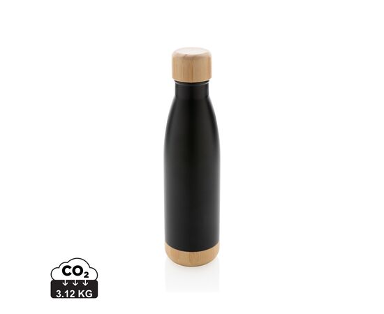 Vacuum stainless steel bottle with bamboo lid and bottom Black - XD Collection P436.791