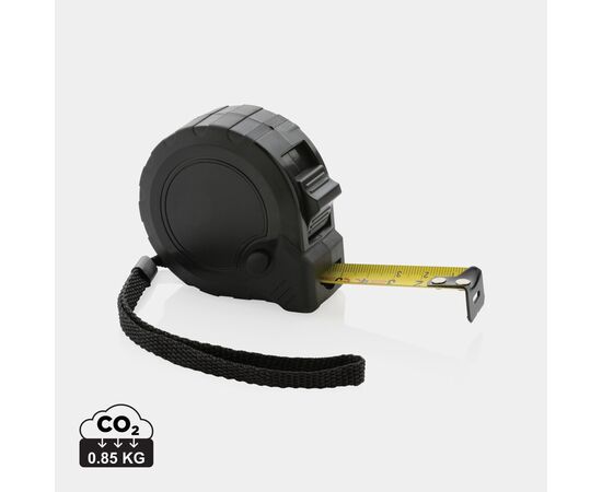 5m/19mm Maßband mit Stop-Taste aus RCS recycelt. Kunststoff Schwarz - XD Collection P112.131