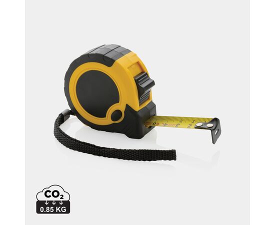 RCS gerecycled plastic 5M/19 mm rolmaat met stop knop Geel, Zwart - XD Collection P112.136