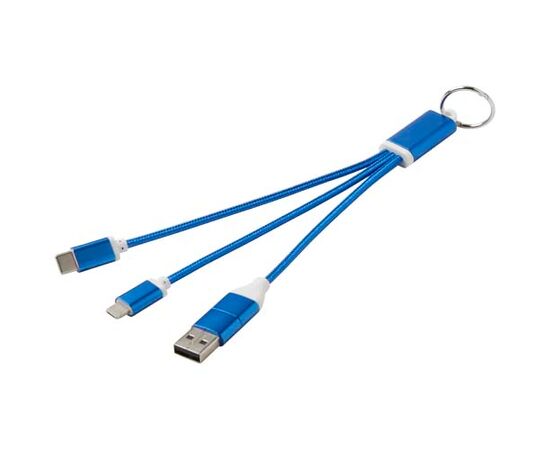 Metal 4-in-1 recycled aluminium charging cable with keychain Royal blue - Unbranded 12438253