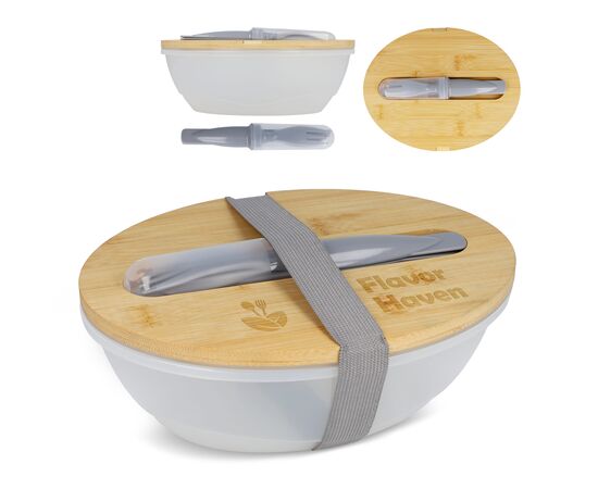 Lunchbox R-PP &amp; Bambus mit Besteck - 1L Grau -  LT90454-N0061