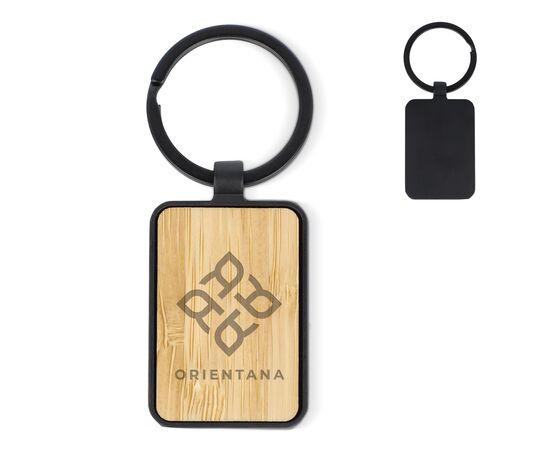 Bamboo and metal keychain rectangle Black - empty LT99717-N0002